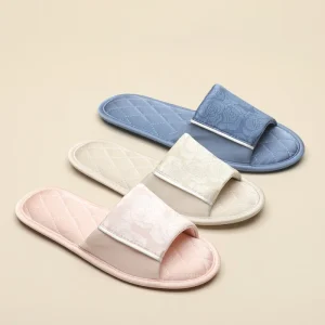 Women’s Summer Indoor Open Toe Slippers One Word Printed Cozy Style with Anti Slippery Outsole for Wooden Floors