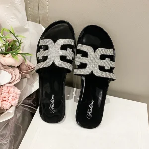 Women’s Summer Korean Style Geometry Pattern Anti Slippery Waterproof Breathable Lightweight Round Head Toe PVC Outdoor
