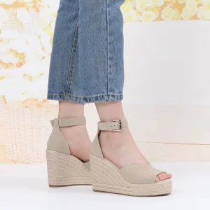 Women’s Summer Lace-up Spring Flowers Open-Toe Sandals High Heels Cow Hair Upper Hemp Midsole Anti-Slippery Wedge Soft