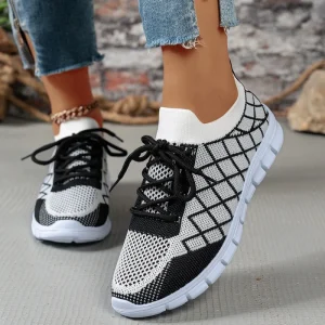 Women’s Summer Large Size 36-43 Lightweight Breathable Contrasting Colors Mesh Sneakers Trendy Casual Walking Shoes