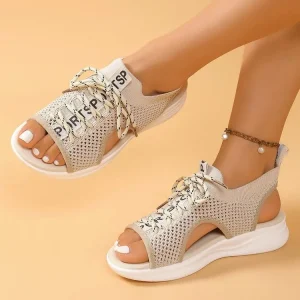 Women’s Summer Large Size Open Toe Platform Casual Wedges Sandals Breathable Soft Sports Shoes Low Heel Fashionable Waterproof