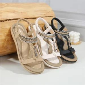 Women’s Summer Lightweight Comfortable Flat Sandals Elastic Bands for Leisure Beach Large Size Fashion Shoes Women