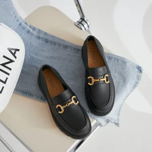 Women’s Summer Loafers Small Gold Buckle Shoes Round Head PVC Slip on Thick soled Loafers Moccasin Slippers Sandals