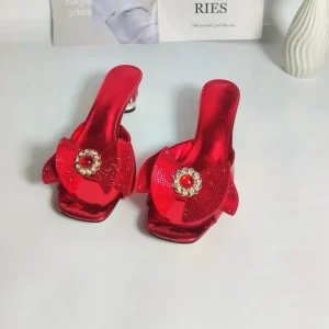 Women’s Summer Low Heel Sandals Fashion Rhinestone Decorated Dress Mules Open Back Counter Wedding & Party Shoes
