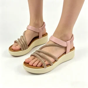 Women’s Summer Low Platform Wedges Sandals Round Open Toe Rhinestones Strap Elastic Band Slip on Wedges Chunky Shoes