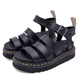 Women’s Summer Martin Sandals Genuine Leather Open toe Beach Shoes Roman Buckle Thick Soled Breathable Sponge for Outdoor