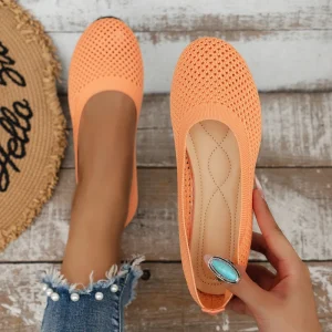 Women’s Summer New Single Layer Fly Woven Breathable Casual Round Toe Shoes Fashionable All Match Flat Design Comfortable