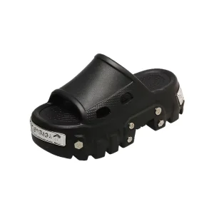 Women’s Summer One Strap Slippers Thick Soled Platform Sandals Metal Toe Rivet Clogs Height Increasing