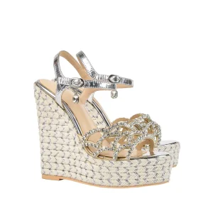 Women’s Summer Open Toe High Heeled Wedge Sandals Floral Shiny Diamond Large Sizes