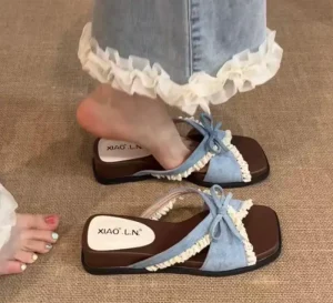 Women’s Summer Open-Toe Sandals Comfortable Slippers Fashion Bow Design Simple Breathable Platform Anti-Slip Slippers