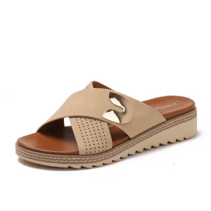 Women’s Summer Open-Toe Walking Style Adjustable Casual Flat Wedge Cushioned Sandals Plus Size Slippers