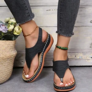 Women’s Summer Open Toe Wedge Sandals Vintage Anti Slip PU Casual Retro Shoes