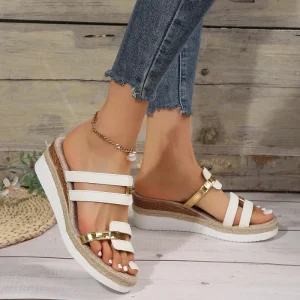 Women’s Summer Open Toe Wedge Sole Sandals Ladies Platform Slippers with Mix Design