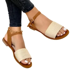 Women’s Summer Outdoor Beach Sandals Fashion Trend Casual Flat Bottom Plus Size Shoes Hard wearing Buckles PU Insole
