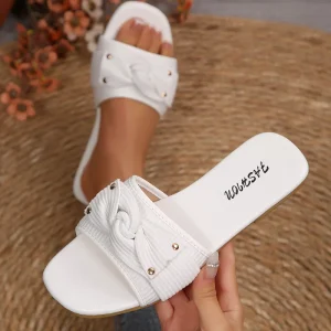 Women’s Summer Outdoor Beach Slippers Anti-slip Breathable Lightweight Microfiber Upper Plastic Outsole Peep Toe Slip-On Flat