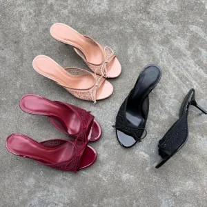 Women’s Summer Outdoor Elegant Peep Toe High Heeled Sandals with Sequin Mules for Banquet Sexy Shoes
