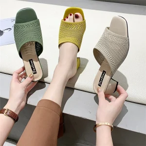 Women’s Summer Outdoor High Top Open Back Super Mid Heel Sandals and Slippers Korean Fashion Design