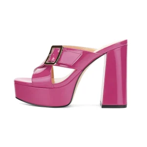 Women’s Summer Outdoor Open Toe Chunky High Heel Waterproof Platform Peep Toe Wedge Mules Sandals Slip-On Height Increasing