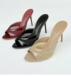 Women’s Summer Outdoor PU Upper Ultra High Heel Mules Open Toe Slip On Stiletto Heel Sandals with Rubber Outsole