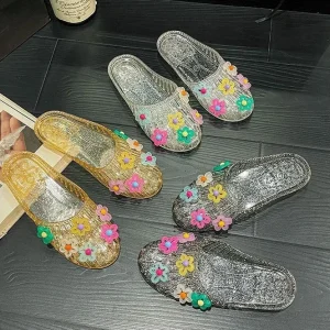 Women’s Summer Outerwear Style Korean Version Ins Trendy Platform Flower pattern Slip on Soft soled Slippers