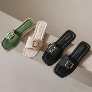 Women’s Summer PVC Upper Non-slip Soft Bottom Simple Style Square Buckle Cross-border Fashionable