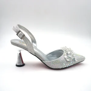 Women’s Summer Party Dress Shoes Rhinestone Heeled Sandals Single Fine Heels Pointed Toe Evergreen High Top Fashionable Trend