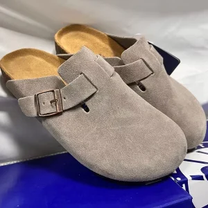 Women’s Summer Platform Clogs Mules Comfortable Cork Plush Leather Closed Toe Slides EVA Insole Winter Fashion