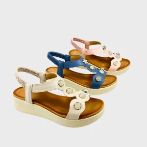 Women’s Summer Platform Round Toe Wedge Low Heel Sandals Casual Comfortable Elastic Band Slip on Open Toe T Strap Chunky Shoes