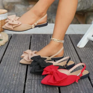 Women’s Summer Pointed Toe Slingback Flats with Bow Decor Lightweight Casual Sandals