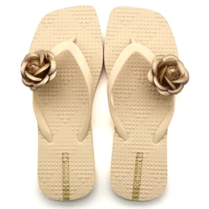 Women’s Summer Rubber Flip Flops Flower Strap Embossed Outsole Beach Slippers