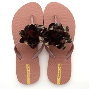 Women’s Summer Rubber Flip Flops with Flower Strap PVC Upper Anti Slip Rubber Midsole Comfortable Soft