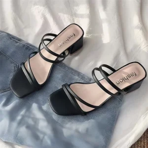 Women’s Summer Sandals High Heels Square Open Toe Shoes Comfortable