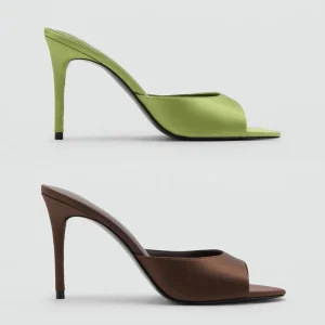 Women’s Summer Sandals Shallow Mouth Satin Open Toe Stiletto Heel Thin One Strap Rubber Outsole