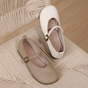 Women’s Summer Shallow Cut Mary Jane Shoes Flat Heel New Buckle Strap Design Daily Mary Jane Shoes
