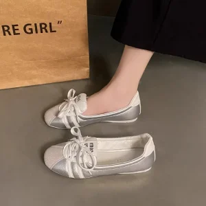 Women’s Summer Silver Ballet Flats Slip on Lightweight Soft Sole Low Cut Shoes Versatile Casual Single Shoes