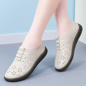 Women’s Summer Slip-On Loafers Genuine Leather Upper Toe Strapless Rubber Midsole Comfortable Height Increasing Non-Slip Shoes
