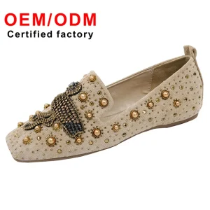 Women’s Summer Slip-On Sparkle Elegant Classic Inner Height Increase Rhinestone Rivet Preppy Mules Shoes