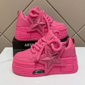 Women’s Summer Sneakers Breathable Thick Sole Skateboard Shoes Casual Walking Style Board Shoes