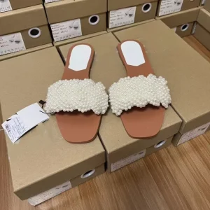 Women’s Summer Spanish Pearl Flat Bottom Outdoor Sandals Open Toe Style Fashion Beach Shoes Fashion Slippers
