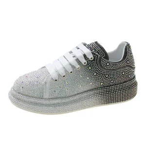 Women’s Summer Sports Sneakers Korean Style Gradient Starry Sky Full Diamond White White Ombré Height Increasing