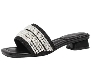 Women’s Summer Square Head Clip Foot Open Toe Woven Flat Shoes Black Slippers Sandals