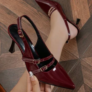 Women’s Summer Temperament Sandals Open Back Pointed Ankle Straps Outdoor Sandals with Heels