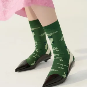 Women’s Summer Thin Anti Bacterial Plaid Mid-Calf Dress Socks Egyptian Cotton Breathable Lightweight for Daily Use