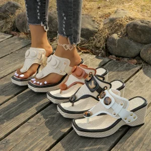 Women’s Summer Wedge Heeled Flip Flops Slip On Fashion Sandals in Large Sizes