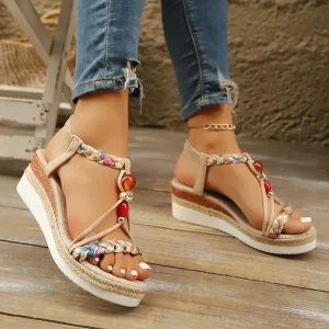 Women’s Summer Wedge Sandal Comfortable Ankle Strap Ladies 5.5 CM Heel Sandal Shoes