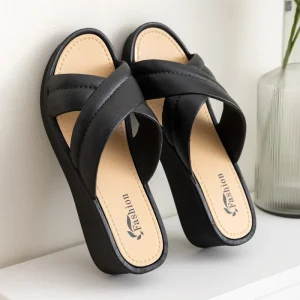 Women’s Summer White Black High Heeled Gladiator Indoor Beach Slippers with Non Slip Thick Sole Slope Heel Heightening