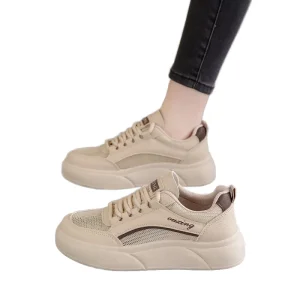 Women’s Summer White Sneakers Breathable Hollow Out Mesh All Match Platform Casual Sneakers Lace Up Closure