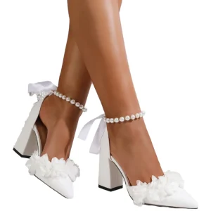 Women’s Super High Thin Heels Height Increasing High Top Elegant White Pointed Toe Buckle Strap Summer Wedding Shoes