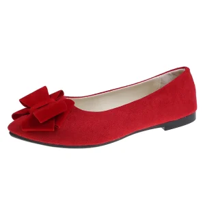 Women’s Sweet and Cute Casual Shoes Bow Knot Solid Colour Ladies Flat Shoes Pointed Toe Non-Slip Walking Wedding Shoes