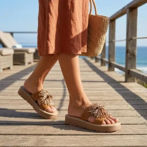 Women’s Tassel Flat Slippers Comfortable Casual Shoes Fashionable Beach Slippers Flip Flops for Summer Open Toe
